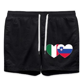 Italy Slovenia Flag Heart - Swim Trunks - black - Front - AI Model Male 185 light (185cm)