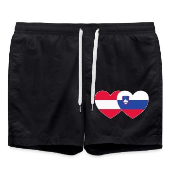 Austria Slovenia Flag Heart - Swim Trunks - black - Front - AI Model Male 185 light (185cm)