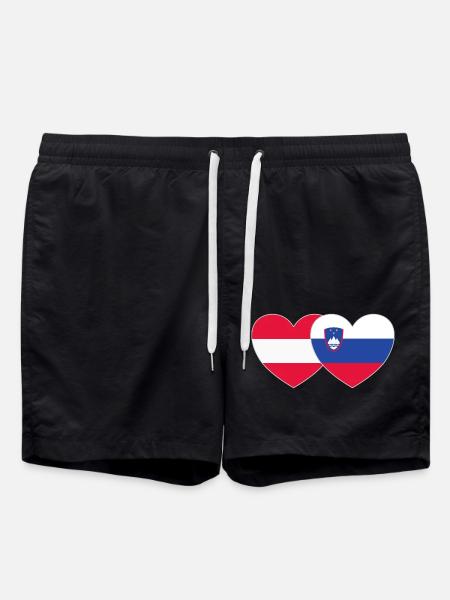 Austria Slovenia Flag Heart - Swim Trunks - black