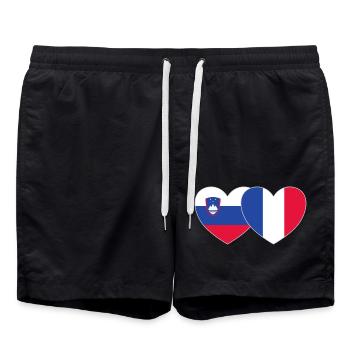 Slovenia France Flag Heart - Swim Trunks - black - Front - AI Model Male 185 light (185cm)