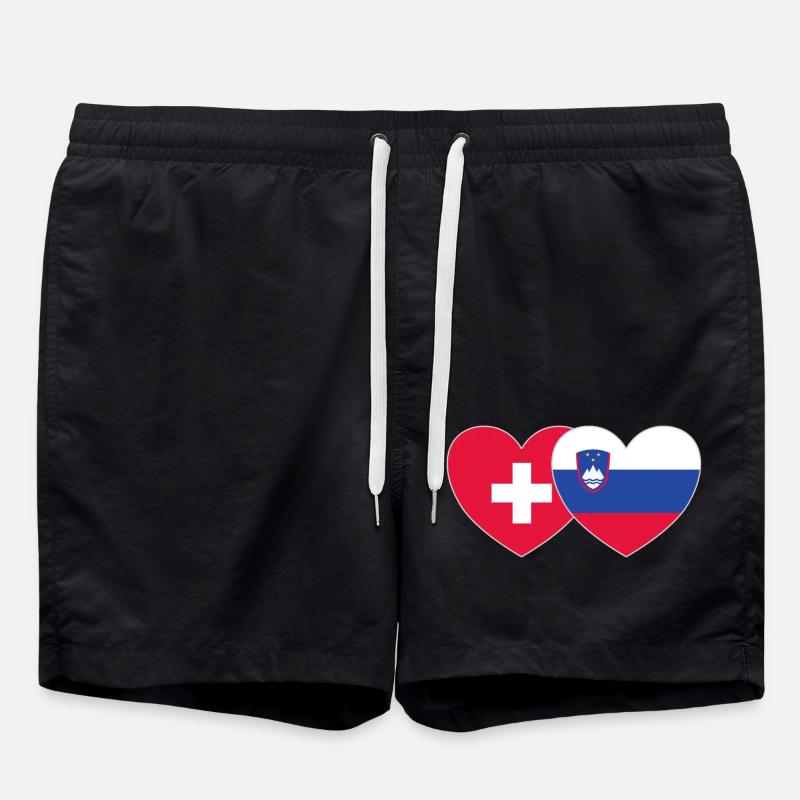 Switzerland Slovenia Flag Heart - Swim Trunks - black