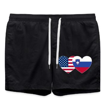 USA Slovenia Flag Heart - Swim Trunks - black - Front - AI Model Male 185 light (185cm)