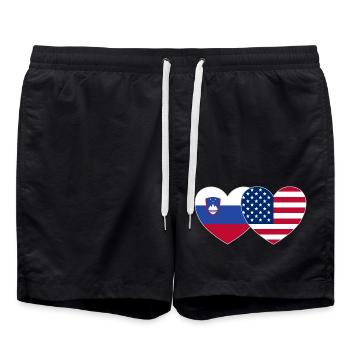 Slovenia USA Flag Heart - Swim Trunks - black - Front - AI Model Male 185 light (185cm)