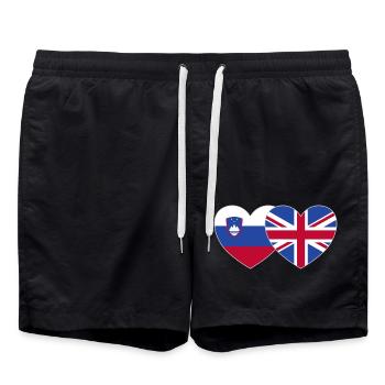 Slovenia England Flag Heart - Swim Trunks - black - Front - AI Model Male 185 light (185cm)