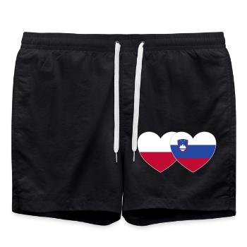 Poland Slovenia Flag Heart - Swim Trunks - black - Front - AI Model Male 185 light (185cm)