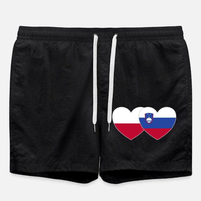 Pologne Slovénie Drapeau Cœur - Short de bain - noir