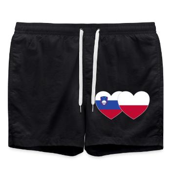Slovenia Poland Flag Heart - Swim Trunks - black - Front - AI Model Male 185 light (185cm)