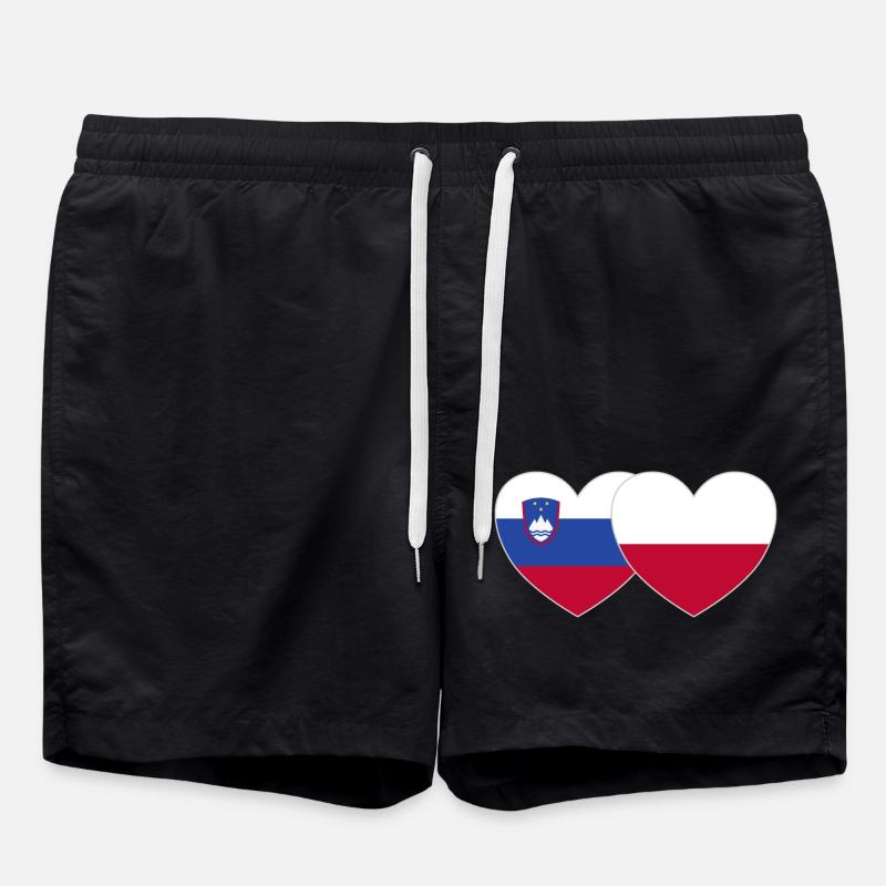 Slovenia Poland Flag Heart - Swim Trunks - black