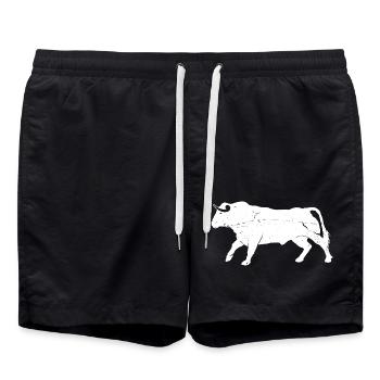 Bull Bovine Art Silhouette Wild Animal Lover - Swim Trunks - black - Front - AI Model Male 185 light (185cm)