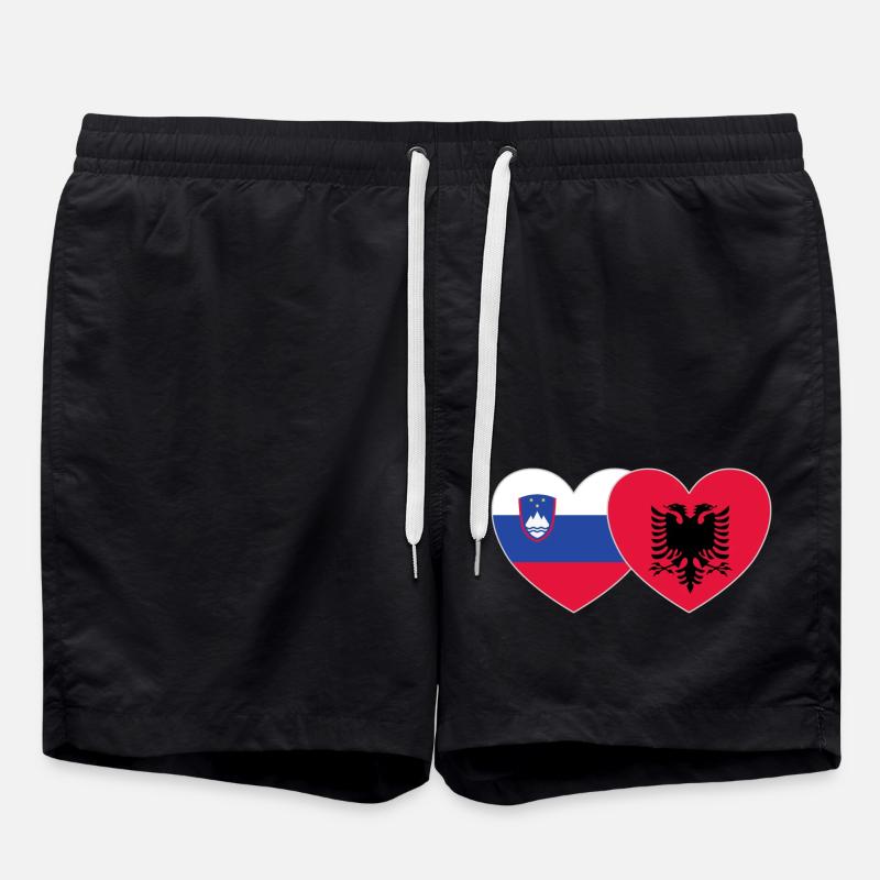 Slovenia Albania Flag Heart - Swim Trunks - black