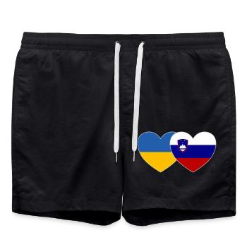 Ukraine Slovenia Flag Heart - Swim Trunks - black - Front - AI Model Male 185 light (185cm)