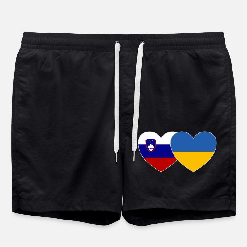 Slovenia Ukraine Flag Heart - Swim Trunks - black