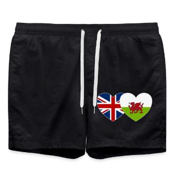 England Wales Flag Heart - Swim Trunks - black - Front - AI Model Male 185 light (185cm)