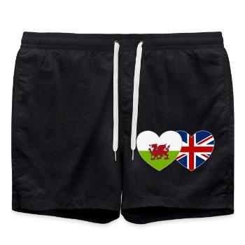 Wales England Flagge Herz - Badeshorts - Schwarz - Vorne - AI Model Male 185 light (185cm)