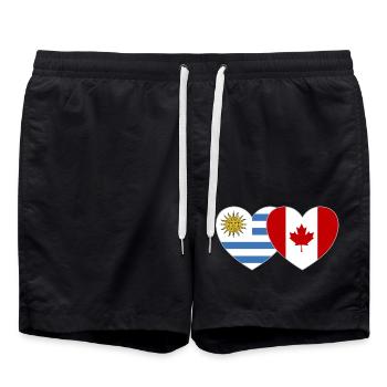 Uruguay Canada Flag Heart - Swim Trunks - black - Front - AI Model Male 185 light (185cm)