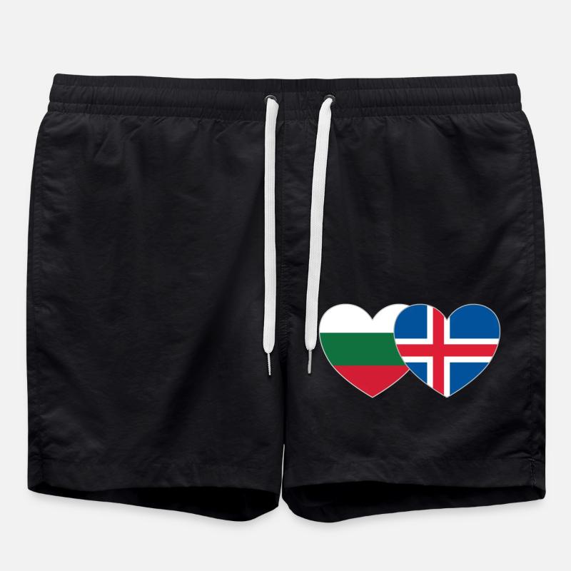 Bulgarie Islande Drapeau Coeur - Short de bain - noir