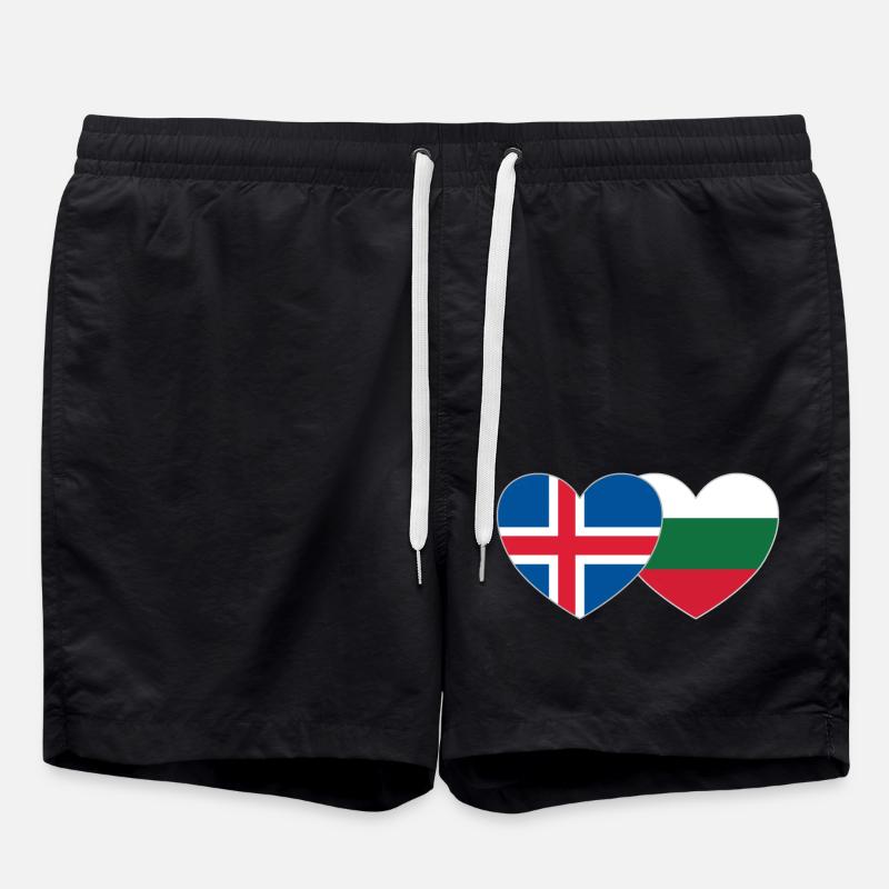 Iceland Bulgaria Flag Heart - Swim Trunks - black