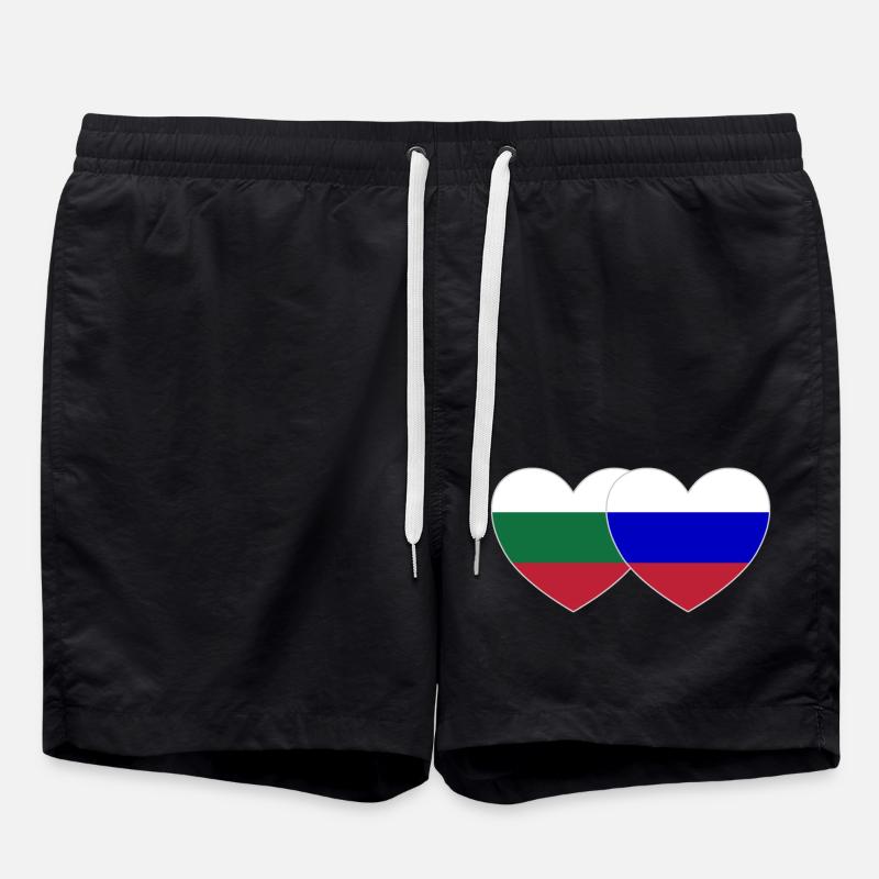 Bulgaria Russia Flag Heart - Swim Trunks - black