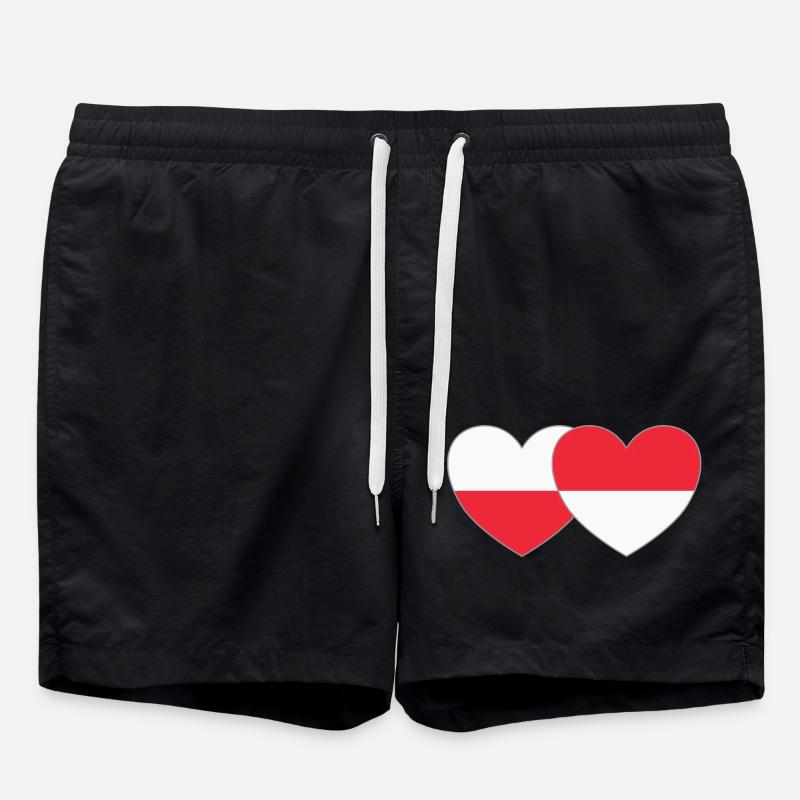 Poland Indonesia Flag Heart - Swim Trunks - black