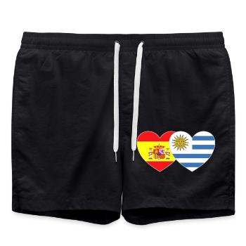 Spanien Uruguay Flagge Herz - Badeshorts - Schwarz - Vorne - AI Model Male 185 light (185cm)