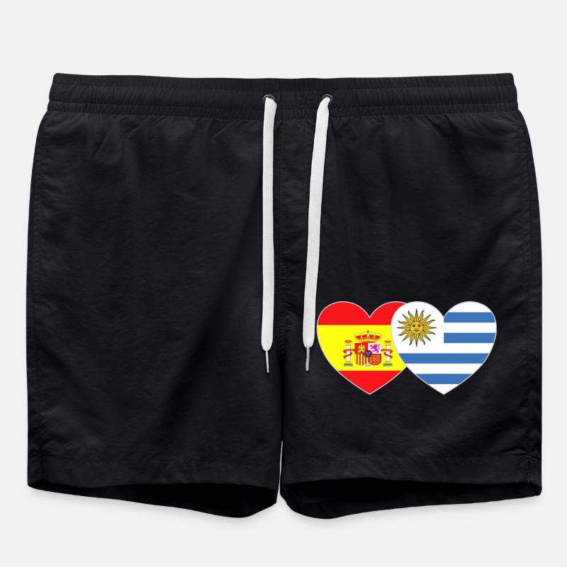 Spain Uruguay Flag Heart - Swim Trunks - black