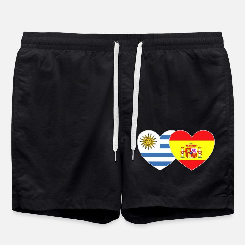 Uruguay Spain Flag Heart - Swim Trunks - black
