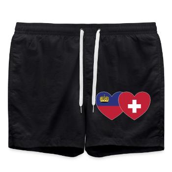Lichtenstein Schweiz Flagge Herz - Badeshorts - Schwarz - Vorne - AI Model Male 185 light (185cm)