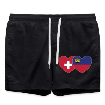 Suisse Liechtenstein Drapeau Coeur - Short de bain - noir - Devant - AI Model Male 185 light (185cm)