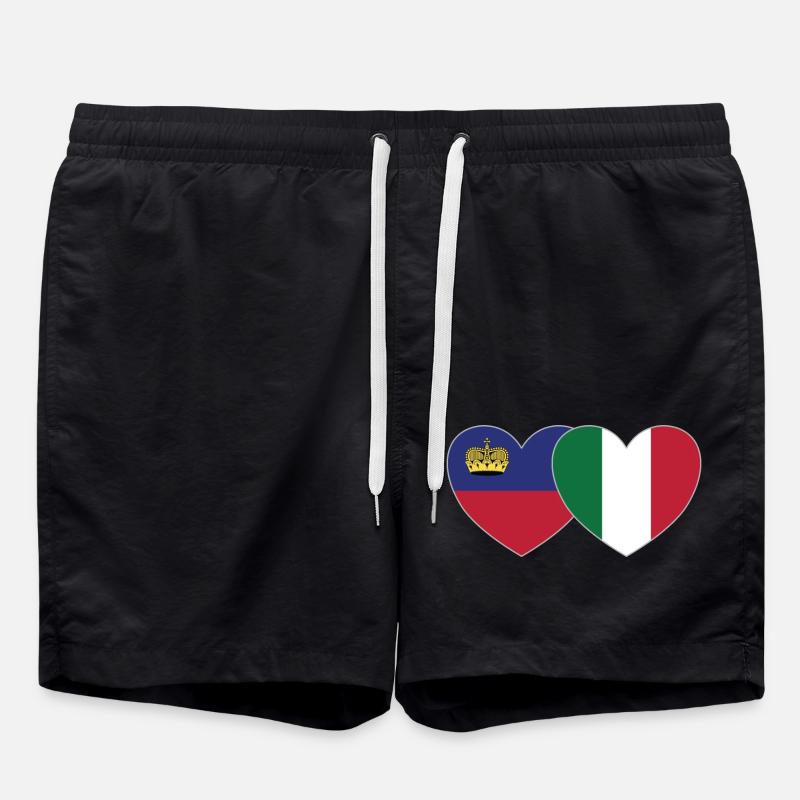 Liechtenstein Italy Flag Heart - Swim Trunks - black