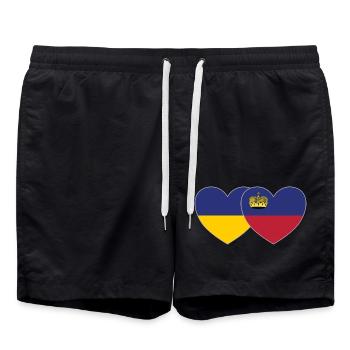 Ukraine Liechtenstein Flagge Herz - Badeshorts - Schwarz - Vorne - AI Model Male 185 light (185cm)
