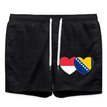Indonesia Bosnia Flag Heart - Swim Trunks - black - Front - AI Model Male 185 light (185cm)
