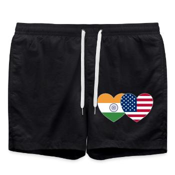 Indien USA Flagge Herz - Badeshorts - Schwarz - Vorne - AI Model Male 185 light (185cm)