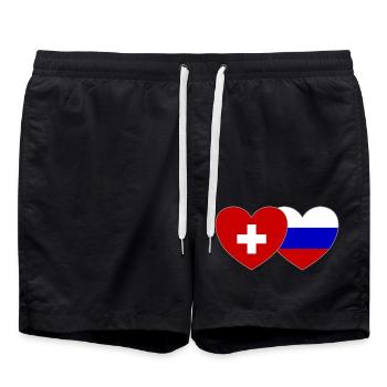 Schweiz Russland Flagge Herz - Badeshorts - Schwarz - Vorne - AI Model Male 185 light (185cm)