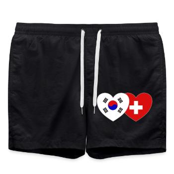 Corée du Sud Suisse Drapeau Coeur - Short de bain - noir - Devant - AI Model Male 185 light (185cm)