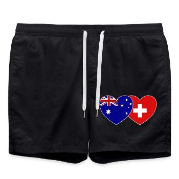 Australien Schweiz Flagge Herz - Badeshorts - Schwarz - Vorne - AI Model Male 185 light (185cm)