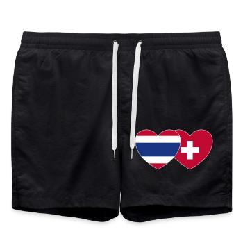 Thailand Schweiz Flagge Herz - Badeshorts - Schwarz - Vorne - AI Model Male 185 light (185cm)