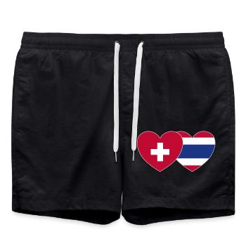 Schweiz Thailand Flagge Herz - Badeshorts - Schwarz - Vorne - AI Model Male 185 light (185cm)