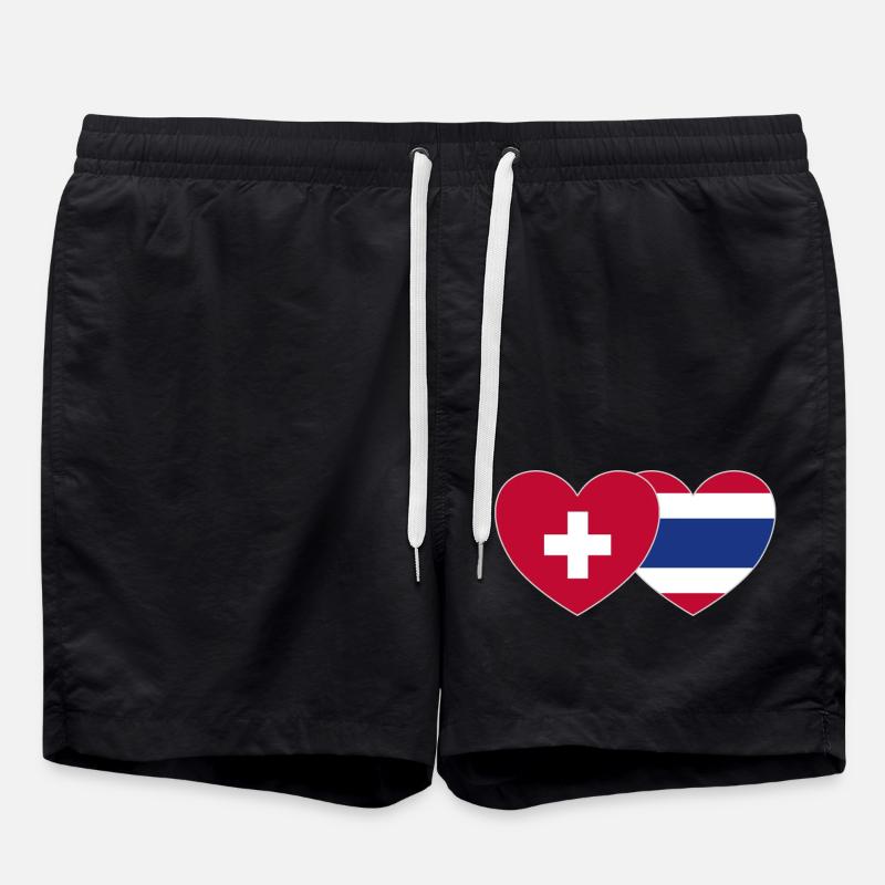 Switzerland Thailand Flag Heart - Swim Trunks - black