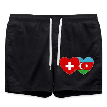 Switzerland Azerbaijan Flag Heart - Swim Trunks - black - Front - AI Model Male 185 light (185cm)
