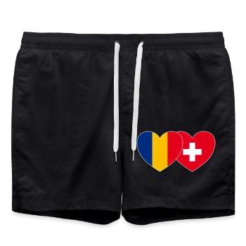 Switzerland Romania Flag Heart - Swim Trunks - black - Front - AI Model Male 185 light (185cm)