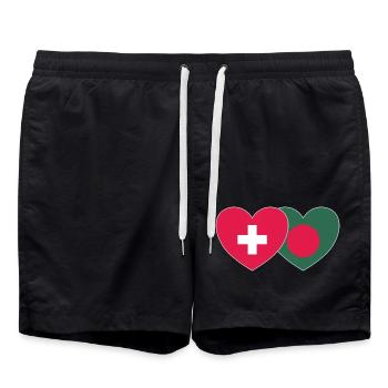 Switzerland Bangladesh Flag Heart - Swim Trunks - black - Front - AI Model Male 185 light (185cm)