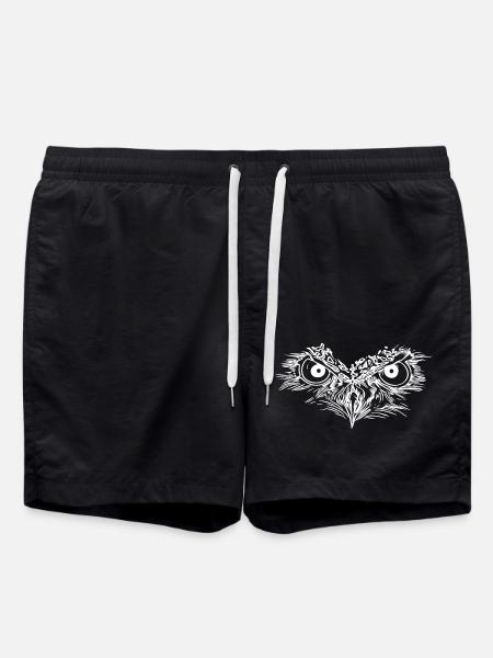 Staring Owl Eyes - Owl Beak - Swim Trunks - black