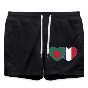 Bangladesh France Flag Heart - Swim Trunks - black - Front - AI Model Male 185 light (185cm)