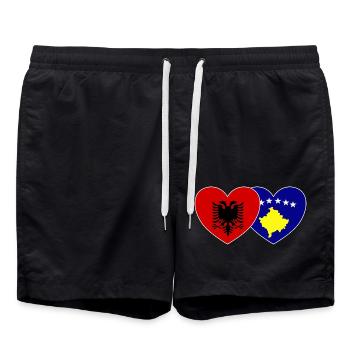 Albania Kosovo Flag Heart - Swim Trunks - black - Front - AI Model Male 185 light (185cm)