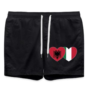 Albanien Italien Flagge Herz - Badeshorts - Schwarz - Vorne - AI Model Male 185 light (185cm)