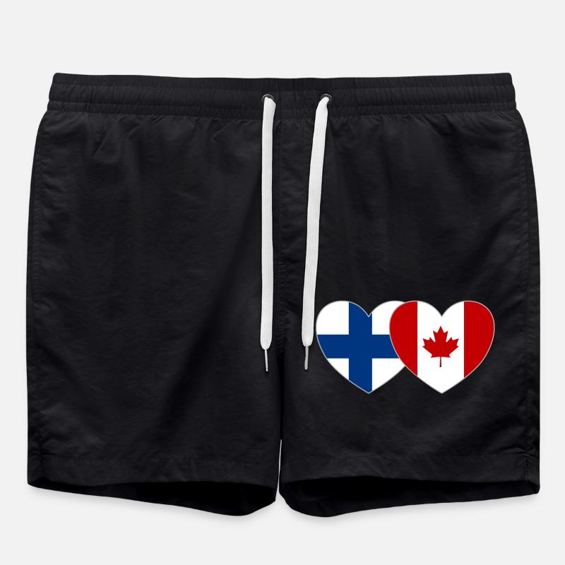 Finland Canada Flag Heart - Swim Trunks - black