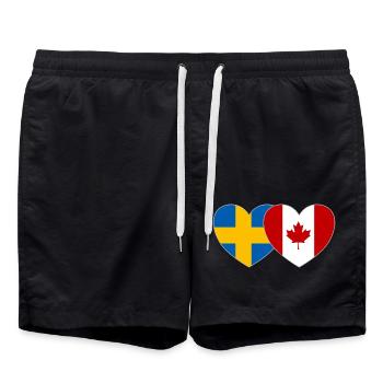 Schweden Kanada Flagge Herz - Badeshorts - Schwarz - Vorne - AI Model Male 185 light (185cm)