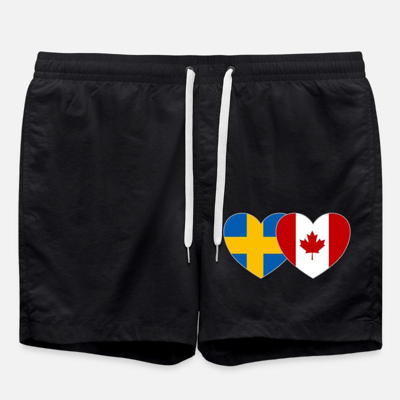Sweden Canada Flag Heart - Swim Trunks - black
