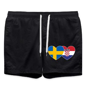 Suède Croatie Flag Heart - Short de bain - noir - Devant - AI Model Male 185 light (185cm)