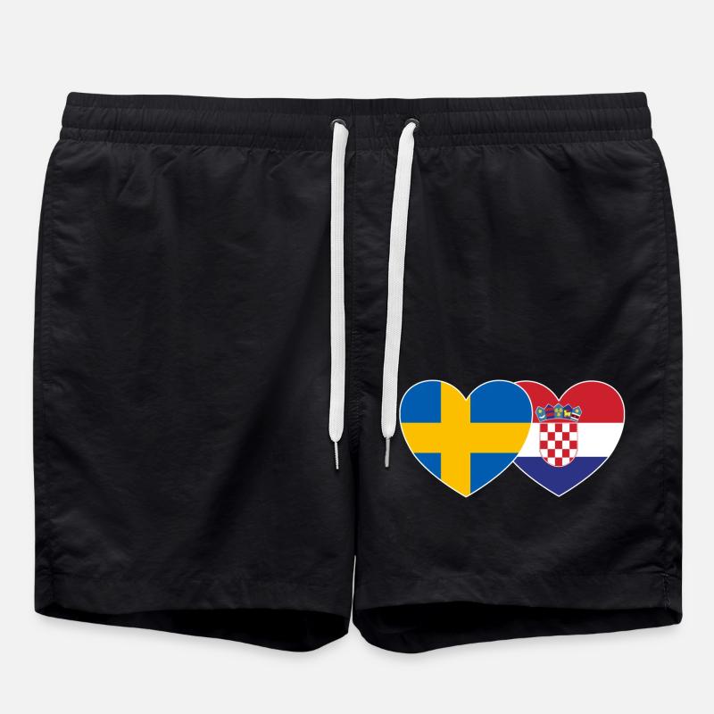 Suède Croatie Flag Heart - Short de bain - noir